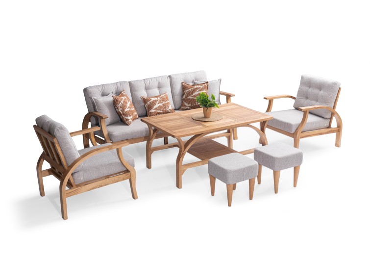 Lotus Ahşap Balkon Takımı ( 3+1+1+masa+2 puf )